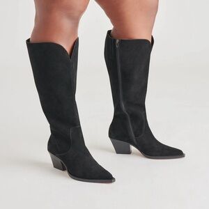 Dolce Vita Black Suede Knee-High Western Boots